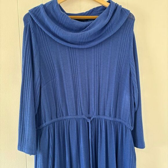 NEW Lane Bryant Cowl-Neck Knit Dress Blue Ribbed Cinch Waist 3/4 Sleeve 18/20 2X - Picture 3 of 14